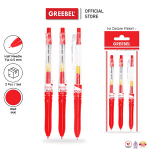 GREEBEL PULPEN GEL / GEL PEN GP-507 PAPORO 0.5 MERAH (3PCS/SET) / BALLPEN GEL BALLPOINT BOLPEN BOLPOIN PENA GEL
