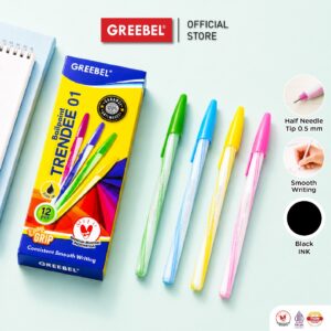 GREEBEL PULPEN BALLPEN / TRENDEE 01 HITAM (6PCS/SET) / BALLPOINT BOLPEN BOLPOIN PENA GEL