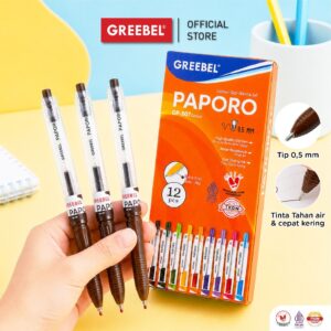 [ 12 Pulpen ] Greebel Pulpen Gel Pen 1 Box GP-507 Paporo Brown 0.5 (12PCS/SET)