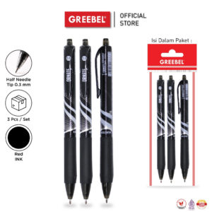 GREEBEL PULPEN GEL / GEL PEN GP-505 ORNATE 0.5 HITAM (3PCS/SET) / BALLPEN GEL BALLPOINT BOLPEN BOLPOIN PENA GEL