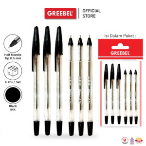 GREEBEL PULPEN BALLPEN / RITER 0.5 TINTA HITAM (6PCS/SET) / BALLPOINT BOLPEN BOLPOIN PENA GEL