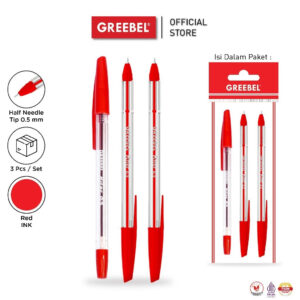 GREEBEL PULPEN BALLPEN / RITER 0.5 MERAH (3PCS/SET) / BALLPOINT BOLPEN BOLPOIN PENA GEL