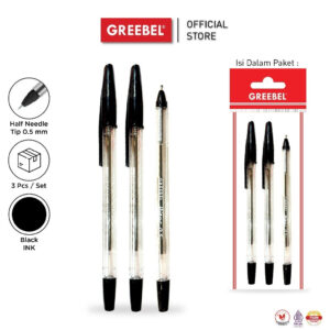 GREEBEL PULPEN BALLPEN / RITER 0.5 HITAM (3PCS/SET) / BALLPOINT BOLPEN BOLPOIN PENA GEL