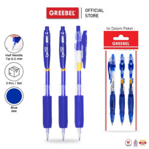 GREEBEL PULPEN GEL / GEL PEN GP-509 ZIRCON BIRU 0.5 (3PCS/SET) / BALLPEN GEL BALLPOINT BOLPEN BOLPOIN PENA GEL