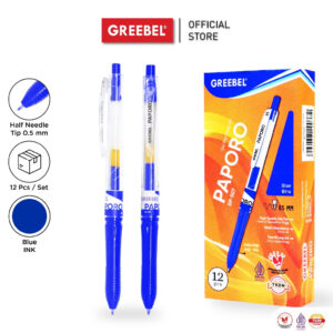GREEBEL PULPEN GEL / GEL PEN PAPORO GP-507 0.5 BIRU (12PCS/SET) / BALLPEN GEL BALLPOINT BOLPEN BOLPOIN PENA GEL