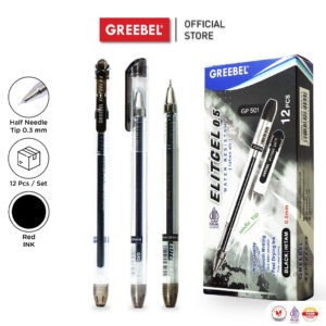 (12PCS) GREEBEL GEL PEN PULPEN GEL ELITGEL 0.5MM HITAM - BOLPOIN BALLPEN PENA