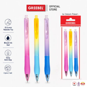 GREEBEL PULPEN GEL CUTE LUCU PASTEL / GEL PEN AURORA GP-511 0.5 HITAM (3PCS/SET)