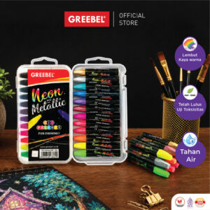 GREEBEL CRAYON KRAYON NEON METALIC (12 WARNA) UNTUK ANAK NON TOXIC
