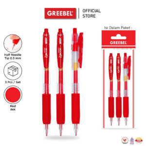 GREEBEL PULPEN GEL / GEL PEN GP-509 ZIRCON MERAH 0.5 (3PCS/SET) / BALLPEN GEL BALLPOINT BOLPEN BOLPOIN PENA GEL