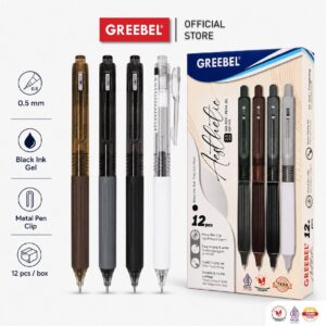 GREEBEL PULPEN GEL / GEL PEN GP-513 AESTHETIC 0.5 HITAM (12PCS/SET) / BALLPEN GEL BALLPOINT BOLPEN BOLPOIN PENA GEL