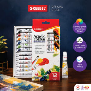 GREEBEL CAT LUKIS AKRILIK 1 SET 12 WARNA 6ML / ACRYLIC PAIN 6ML ( 12WARNA - 6ML ) CAT MELUKIS