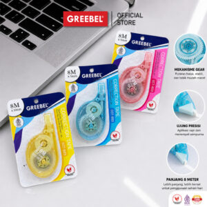 GREEBEL CORRECTION TAPE GCT-803 PASTEL LUCU / TIP EX KERTAS ROLL PITA KOREKSI PULPEN