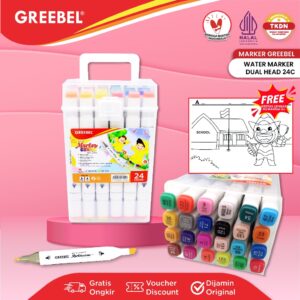 GREEBEL SPIDOL WARNA 1 SET ISI 24 WARNA / WATER MARKER DUAL HEAD / SPIDOL SKETCH MEWARNAI MENGGAMBAR & KALIGRAFI