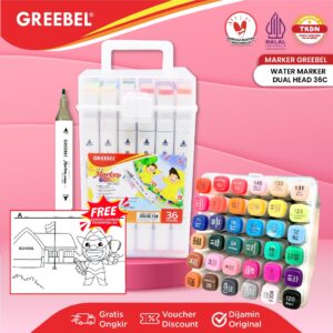 GREEBEL SPIDOL WARNA 1 SET ISI 36 WARNA / WATER MARKER DUAL HEAD / SPIDOL SKETCH MEWARNAI MENGGAMBAR & KALIGRAFI