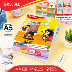 GREEBEL Buku Petak Besar A5 34 Lembar (10Buku) | Buku Kotak-Kotak | Buku Latihan Menulis
