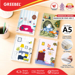 GREEBEL Spiral Book A5 40 Lembar Motif Kucing Imut (1PCS) | Buku Jurnal Buku Catatan RB-6540-A5KK-2
