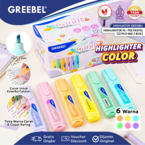 GREEBEL Highlighter Pen Pastel HL-702 (1pcs) | Penanda Warna Soft Pastel