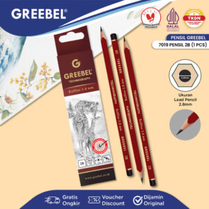 GREEBEL Pencil Pensil Graphite 2B 1 Pcs (Satuan) Pensil Tulis Sekolah Kantor Ujian 7019 Grade 2B